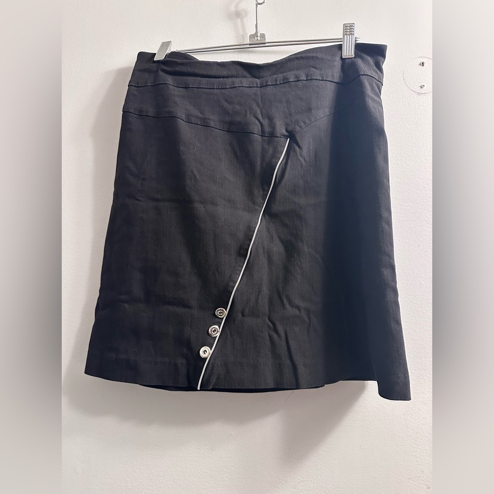 Elegant Asymmetrical Black Skirt with Button Accents